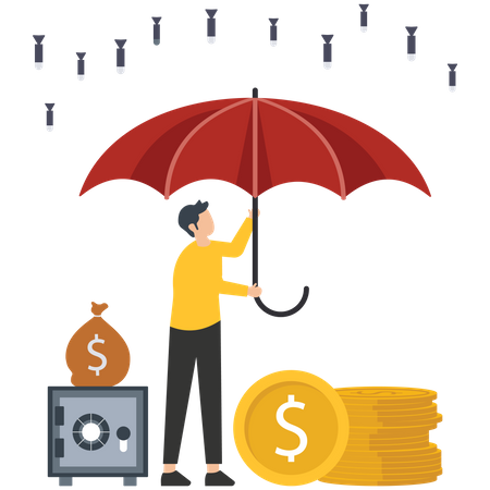 Businessman holding an umbrella to protect property  Illustration