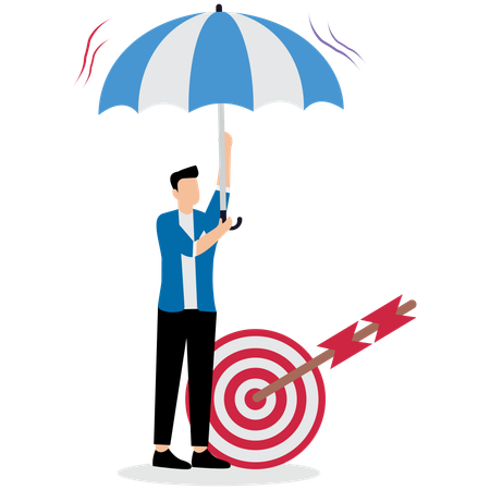 Businessman holding an umbrella to protect target  Illustration