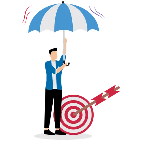 Businessman holding an umbrella to protect target  Illustration