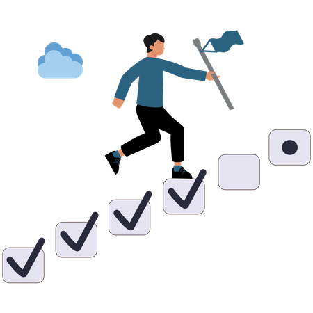 Businessman holding arrow and bow jump on achieved targets  Illustration