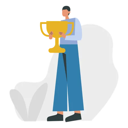 Businessman holding award  Illustration