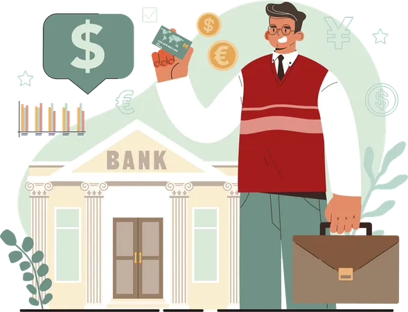 Businessman holding bank card  Illustration