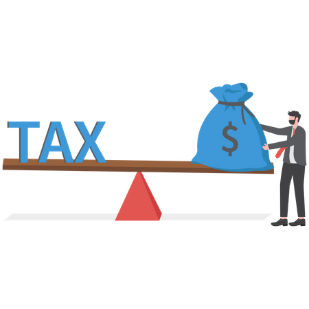 Businessman holding big bag money for scale pay tax  Illustration