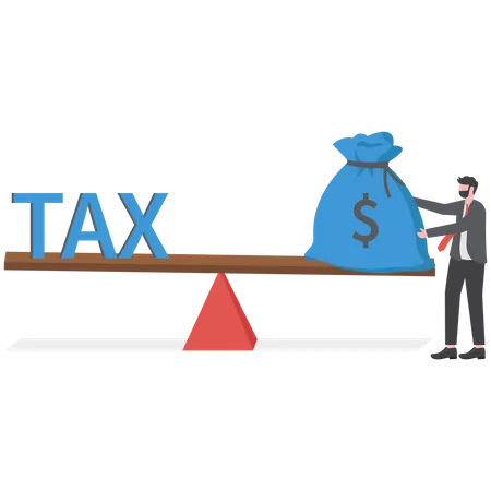 Businessman holding big bag money for scale pay tax  Illustration