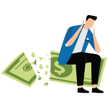 Businessman holding big dollar banknote money while loss  Illustration