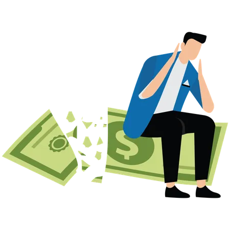 Businessman holding big dollar banknote money while loss  Illustration