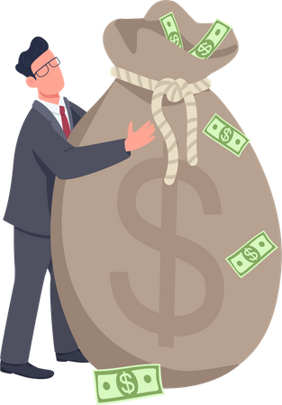 Businessman holding big money bag  Illustration