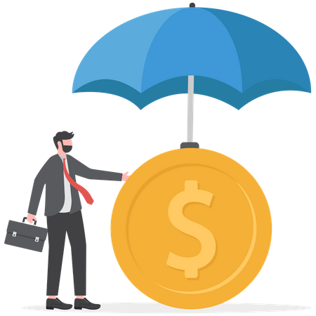 Businessman holding big umbrella covered dollar money  Illustration