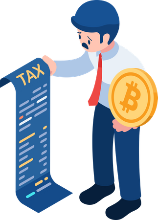 Businessman Holding Bitcoin and Tax Document  Illustration