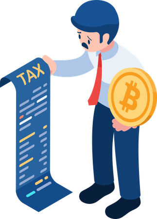 Businessman Holding Bitcoin and Tax Document  Illustration