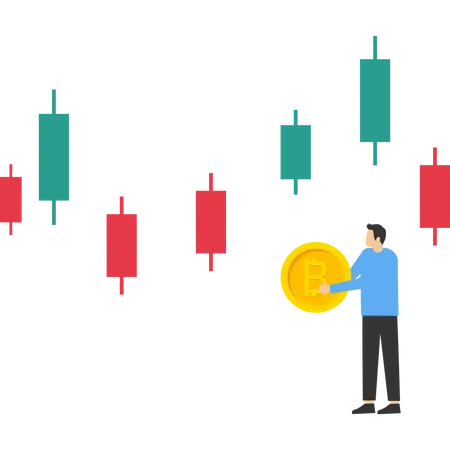 Bitcoin Business Concept Businessman Holding Bitcoin In Front Of The Rising Chart Accumulation And Buying Cryptocurrency Concept Vector Illustration Illustration