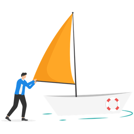 Businessman holding boat sail  Illustration