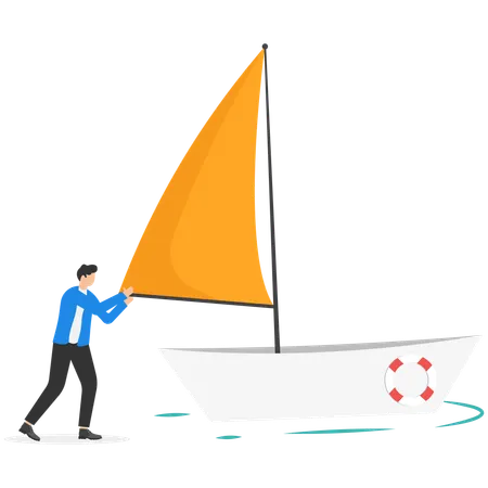 Businessman holding boat sail  Illustration