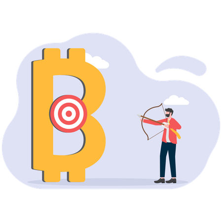 Businessman holding bow and arrow ready for archery bitcoin  Illustration