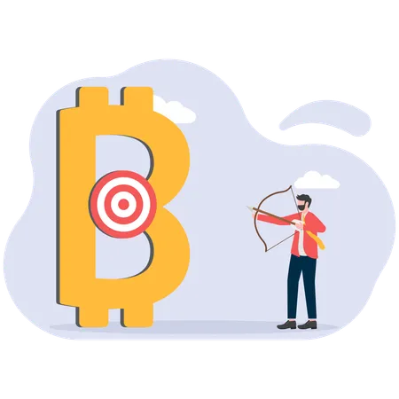 Businessman holding bow and arrow ready for archery bitcoin  Illustration