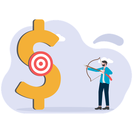 Businessman holding bow and arrow ready for archery dollar  Illustration