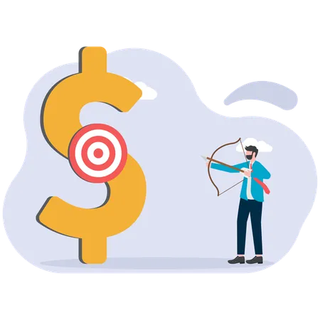 Businessman holding bow and arrow ready for archery dollar  Illustration