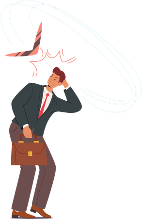 Businessman  Holding  Briefcase And Being Hit By  Boomerang Representing Unexpected Consequences  Illustration