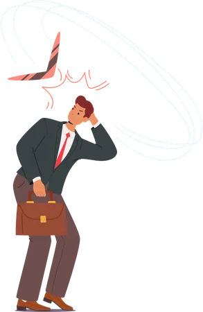 Businessman  Holding  Briefcase And Being Hit By  Boomerang Representing Unexpected Consequences  Illustration