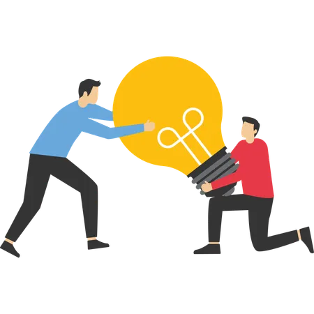 Vector Illustration Of People With Lightbulb Puzzle Business Concept Team Metaphor People Connecting Puzzles Illustration