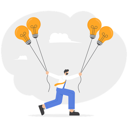 Businessman holding bulbs in hand  Illustration