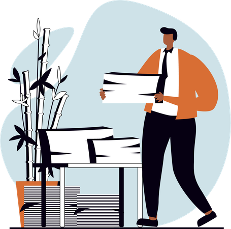 Businessman holding business files  Illustration