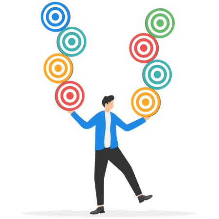 Businessman holding business goals  Illustration