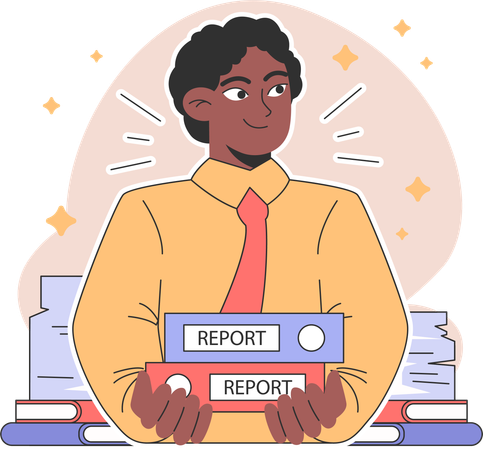 Businessman holding business report  イラスト
