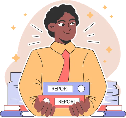 Businessman holding business report  イラスト