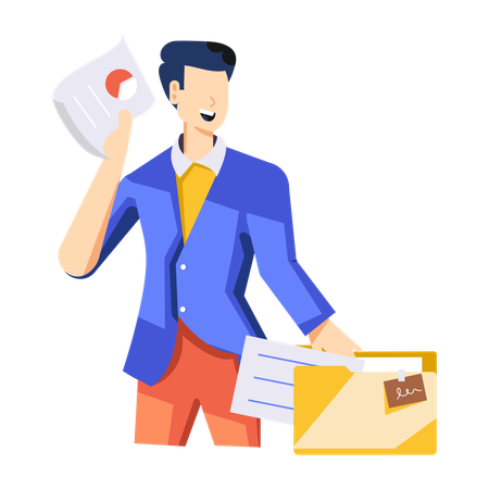 Businessman holding Business Report  Illustration