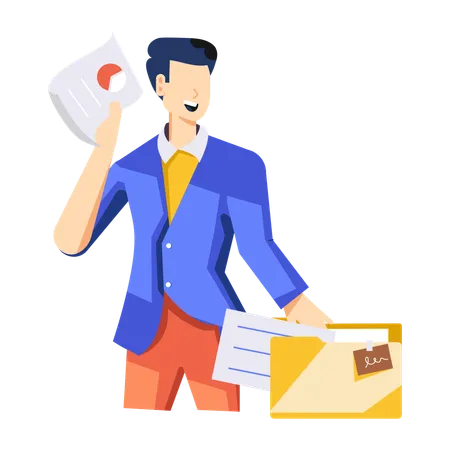 Businessman holding Business Report  Illustration