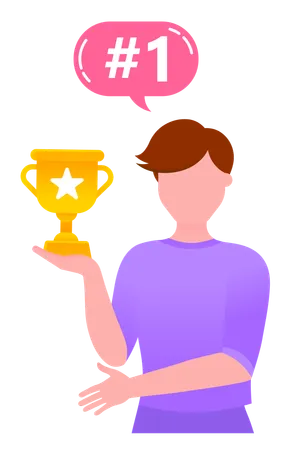 Businessman holding business trophy  Illustration