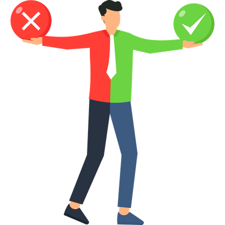 Businessman Holding Check and X Symbols Choice  Illustration