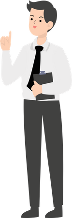 Businessman holding clipboard and thinking Illustration