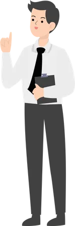 Businessman holding clipboard and thinking Illustration