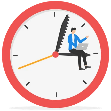 Businessman holding clock hour hands while minute hand having seen passing to appointment time  イラスト