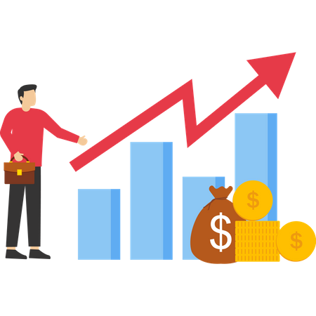 Businessman holding coin in graph  Illustration