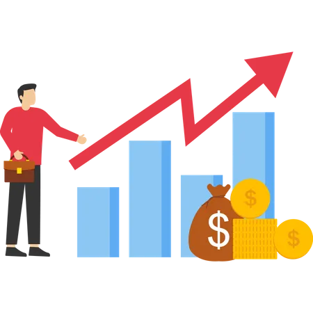 Businessman holding coin in graph  Illustration