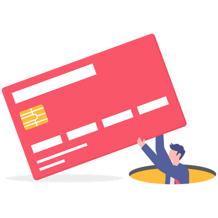 Businessman holding credit card while come out from debt  Illustration
