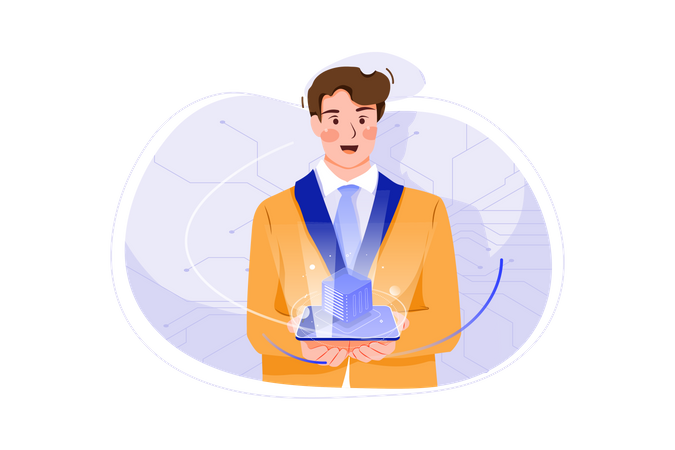 Businessman Holding Cryptocurrency Server Illustration