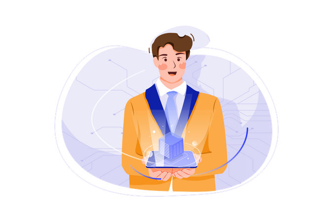 Businessman Holding Cryptocurrency Server  Illustration