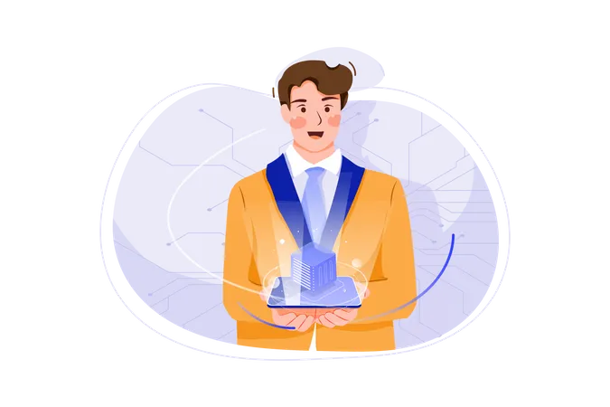 Businessman Holding Cryptocurrency Server  Illustration