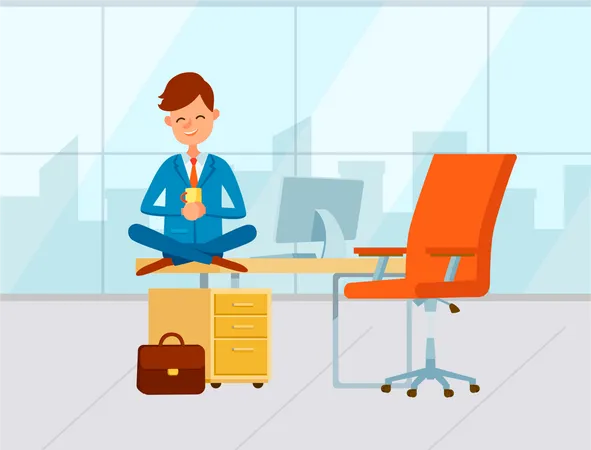 Businessman holding cup at office  Illustration