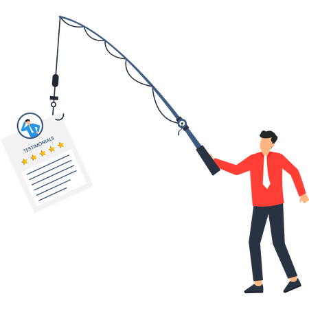 Businessman Holding Customer Testimonial Fishing  Illustration