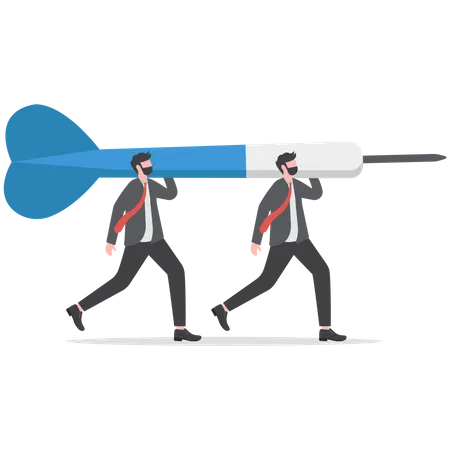 Team Business Goal Teamwork Collaboration To Achieve Target Coworkers Or Colleagues With Same Mission And Challenge Concept Businessman People Help Holding Dart Aiming On Bullseye Target Illustration