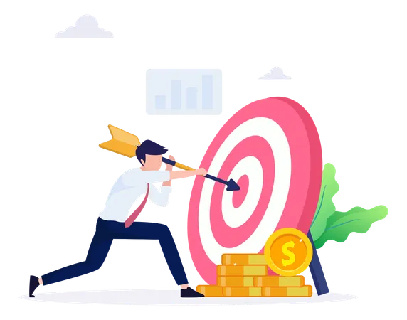 Businessman Holding Dart Arrow While Fixing Financial Target  Illustration