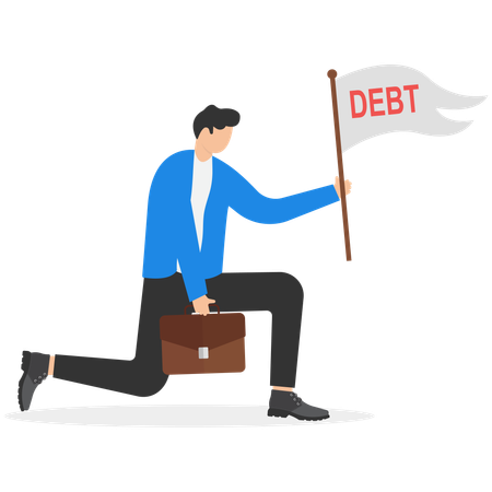 Businessman holding debt flag sign  Illustration