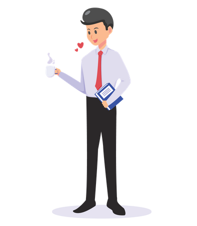 Businessman holding diary and drinking coffee  イラスト
