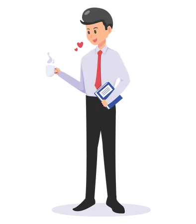 Businessman holding diary and drinking coffee  イラスト