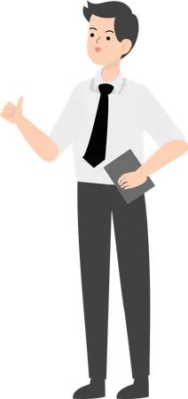 Businessman holding diary and showing thumbs up  Illustration